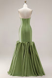Fuchsia Strapless Satin Mermaid Long Prom Dress with 3D Flowers