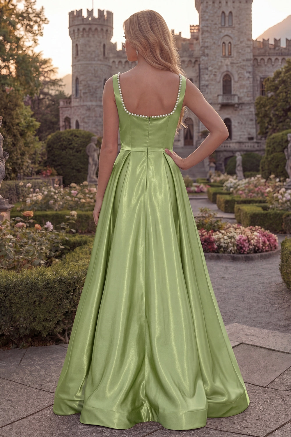 ZAPAKA Women Burgundy Prom Dress with Slit A Line Square Neck Satin Long Party Dress with Pearls, Green / US24W ZAPAKA Women Burgundy Prom Dress with Slit A Line Square Neck Satin Long Party Dress with Pearls, Green / US24W