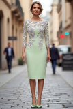 Bodycon Bateau Neck Appliqued Midi Mother of the Bride Dress with 3/4 Sleeves