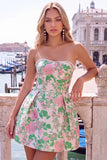 Sweetheart Pink Flower A-Line Jacquard Pearls Homecoming Dress with Bow