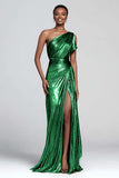 Brown Metallic Sheath One Shoulder Long Formal Dress