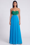 A-Line Pink and Orange Sweetheart Pleated Maxi Dress