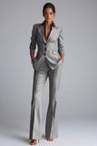 Kahki Single Breasted Nothed Lapel Women's Work Suits