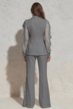 White Notched Lapel Ruffled Slim Fit Long Tulle Women Suit