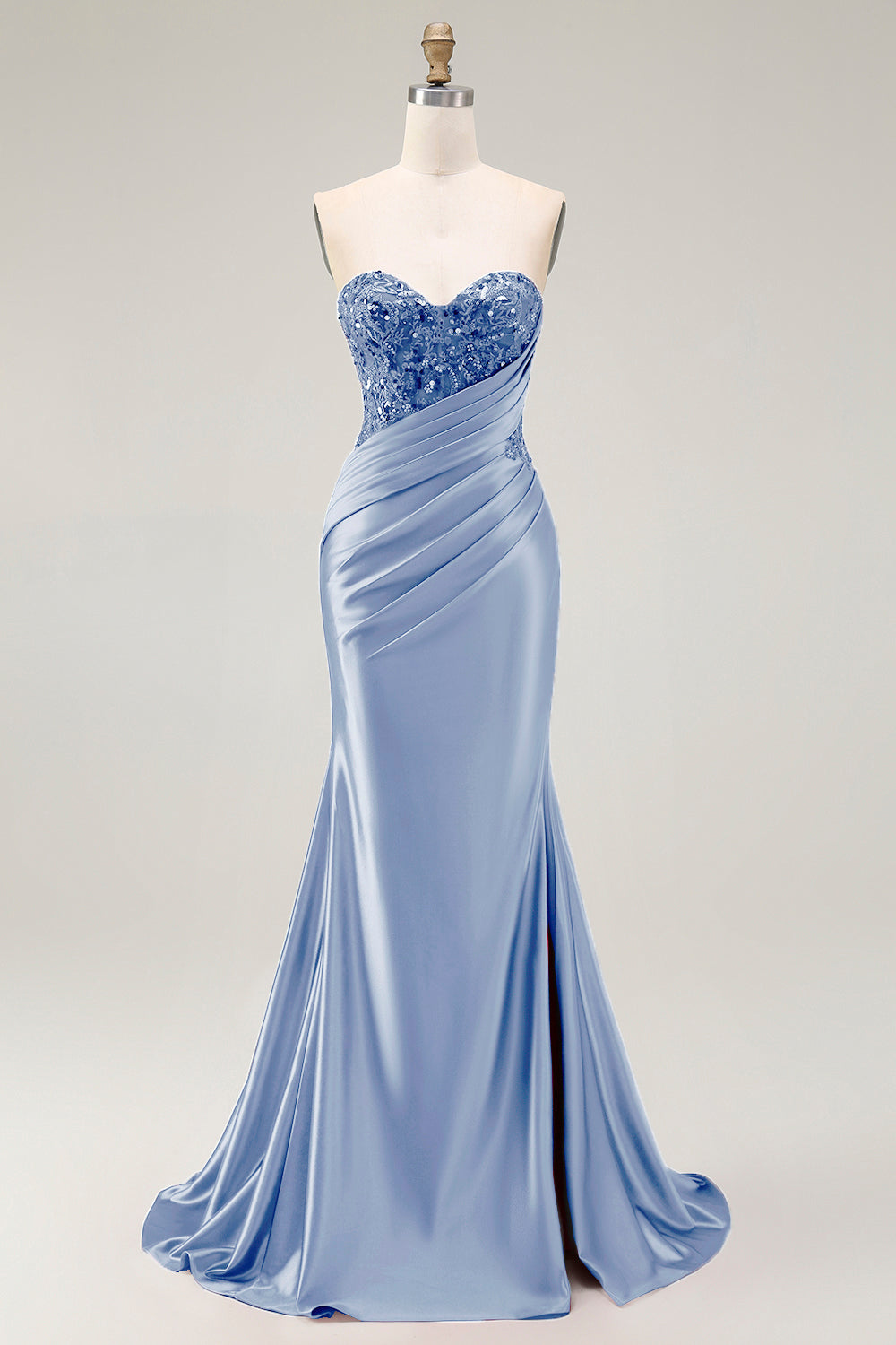 ZAPAKA Women Strapless Red Long Prom Dress with Slit Beaded Mermaid Sequin  Long Formal Dress