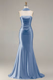 Champagne Two Piece Strapless Mermaid Beaded Convertible Long Prom Dress with a Neck Scarf