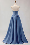Golden Strapless Satin A-Line Corset Long Prom Dress