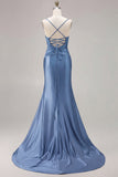 Fuchsia Mermaid Cut Out Satin Pleated Bowed Long Prom Dress with Slit