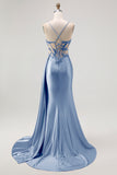 Corset Champagne Mermaid Beaded Long Prom Dress