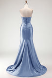 Sweetheart Burgundy Mermaid Beaded Corset Plus Size Long Prom Dress with Slit