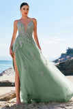 A Line Spaghetti Straps Dark Green Long Prom Dress with Criss Cross Back