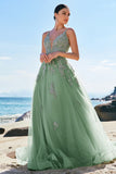 A Line Spaghetti Straps Dark Green Long Prom Dress with Criss Cross Back