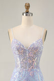 Blue Appliqued Homecoming Dress with Sequins