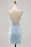 Blue Appliqued Homecoming Dress with Sequins