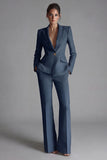 Blue Peak Lapel 2-piece One Button Women's Work Suits