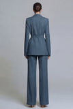 Fuchsia Notched Lapel 2-piece One Button Women's Work Suits with Belt