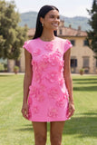Yellow Round Neck Bodycon Homecoming Dress with 3D Flowers