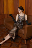Sparkly Black Apricot Sequins Sheath 1920s Dress
