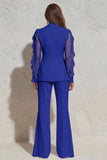 White Notched Lapel Ruffled Slim Fit Long Tulle Women Suit