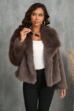 Fluffy Black Turn Lapel Faux Fur Winter Coat