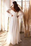 White A-Line Off the Shoulder Long Sleeves Ruched Wedding Party Dress