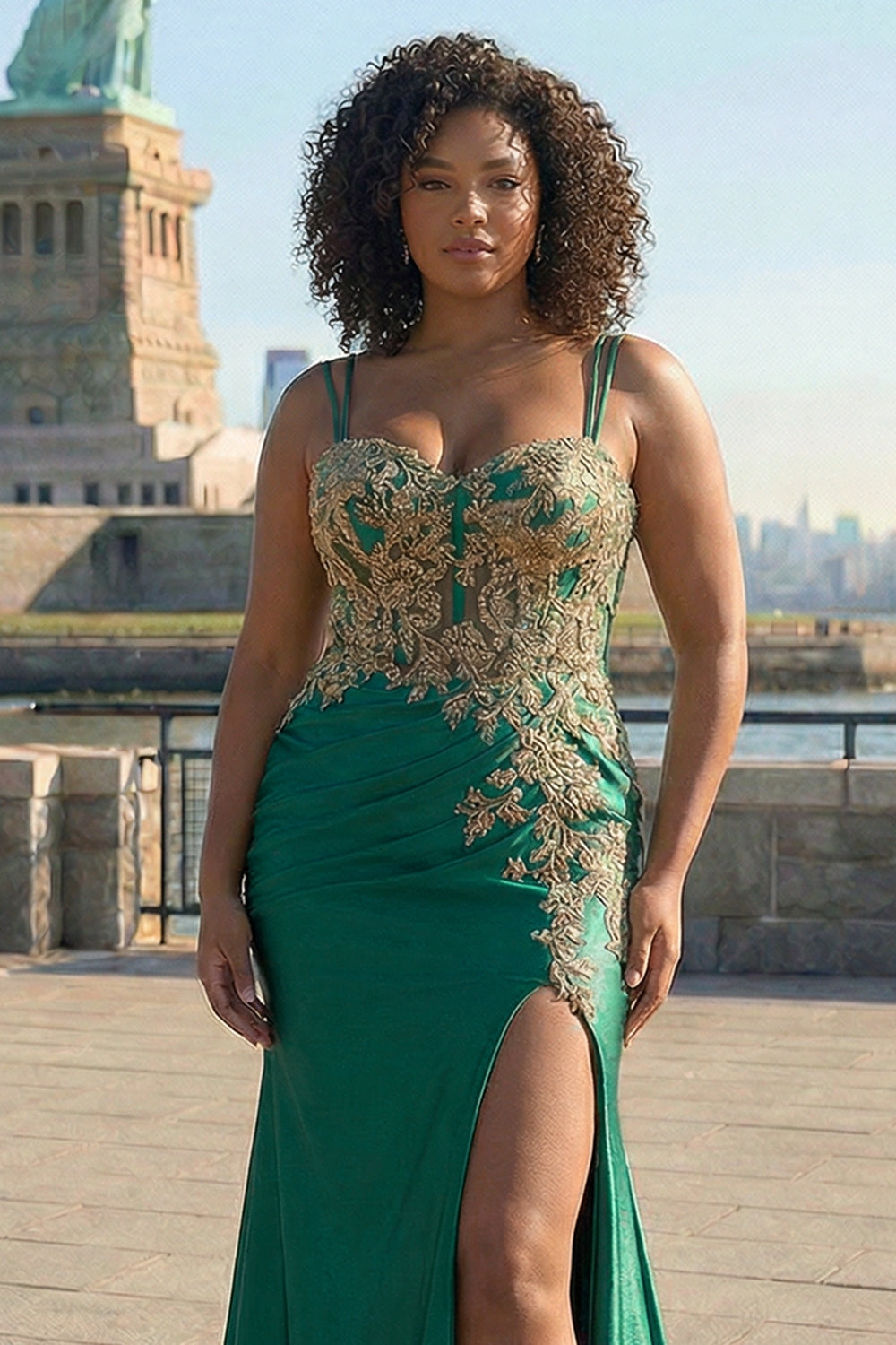 ZAPAKA Women Dark Green Plus Size Long Prom Dress with Slit Mermaid Embroidered Spaghetti Straps Sequins Lace Up Back Formal Dress with Beading ZAPAKA Women Dark Green Plus Size Long Prom Dress with Slit Mermaid Embroidered Spaghetti Straps Sequins Lace Up Back Formal Dress with Beading