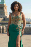 Dark Green Mermaid Sequins Beaded Plus Size Long Prom Dress with Slit