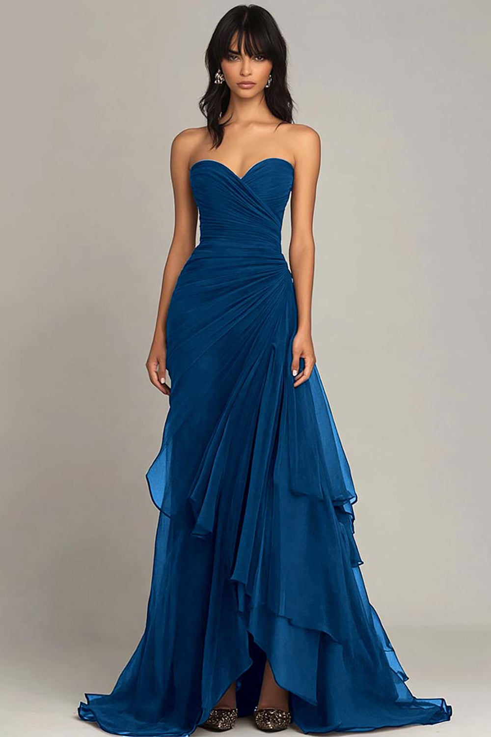 Dark Brown Sweetheart Ruched Ruffled Formal Dress Dark Brown Sweetheart Ruched Ruffled Formal Dress