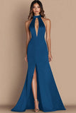 Black Halter Cut Out Mermaid Gala Dress with Slit