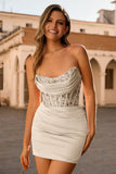 Blush Strapless Corset Short Bodycon Homecoming Dress with Sequins