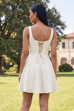A-Line Blue Square Neck Homecoming Dress with 3D Flowers
