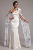 Sky Blue Satin Mermaid One Shoulder Mother Of the Bride Dress with Bow