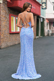 Sparkly Light Blue Mermaid Sequins Prom Dress with Slit