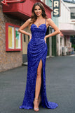 Sparkly Sequins Mermaid Light Blue Prom Dress with Slit