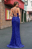 Sparkly Sequins Mermaid Light Blue Prom Dress with Slit