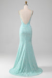 Sequins Light Green Sparkly Mermaid Prom Dress with Slit