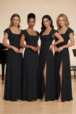Black A-Line Flutter Sleeves Long Choir Dress with Slit
