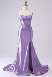 Sparkly Mermaid Fuchsia Corset Prom Dress with Slit