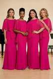Fuchsia Beaded Bateau Neck A-Line Chiffon Long Choir Dress