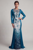 Sequins Navy Long Sleeves Mermaid Mother Of Bride Dress