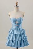 Orange Strapless Tiered A Line Cut Out Homecoming Dress with Beading