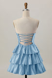 Orange Strapless Tiered A Line Cut Out Homecoming Dress with Beading