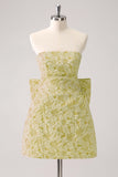 Dark Green A Line Strapless Floral Brocade Short Homecoming Dress with Back Giant Bow