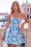Sweetheart Pink Flower A-Line Jacquard Pearls Homecoming Dress with Bow