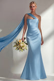 Burgundy Strapless Mermaid Satin Convertible Long Prom Dress with Streamer