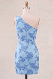 One Shoulder Yellow Bodycon Floral Homecoming Dress