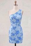 One Shoulder Yellow Bodycon Floral Homecoming Dress