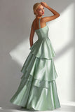 Blush A-Line Spaghetti Straps Long Prom Dress with Ruffles