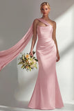 Burgundy Strapless Mermaid Satin Convertible Long Prom Dress with Streamer