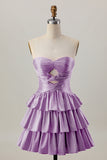 Orange Strapless Tiered A Line Cut Out Homecoming Dress with Beading